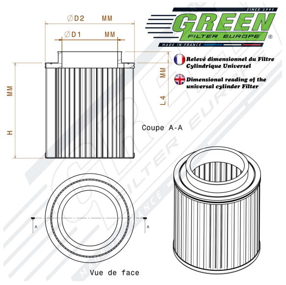 Cylindrical filter dimensions